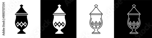 Graphic icons of traditional ornamental lidded urns, minimalist vector design element