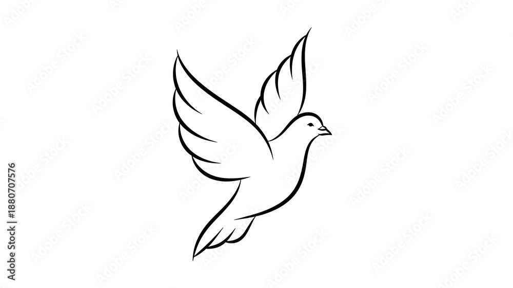 Obraz premium Minimalist Black and White Line Drawing of a Flying Dove Illustration