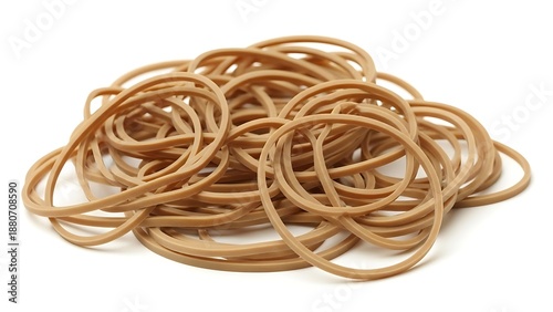 Pile of Brown Rubber Bands on White Background