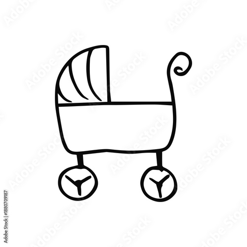 Baby stroller linear sketch on a white background