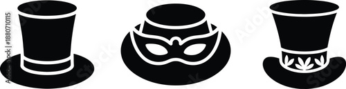 Three Top Hats with Different Designs on White Background