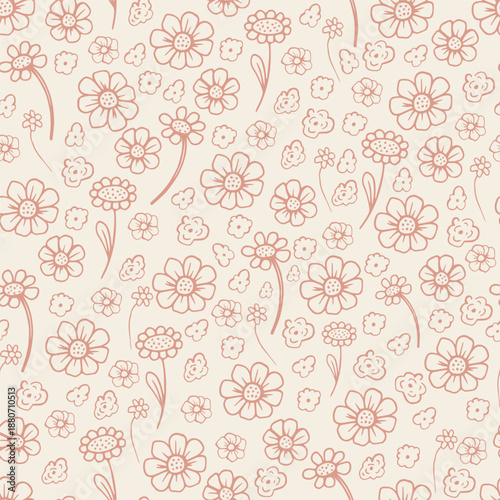 Wallpaper Mural Whimsical minimalist seamless pattern with hand drawn doodle vector illustrations. Vintage cottagecore print for fabric, wallpaper and wrapping paper Torontodigital.ca