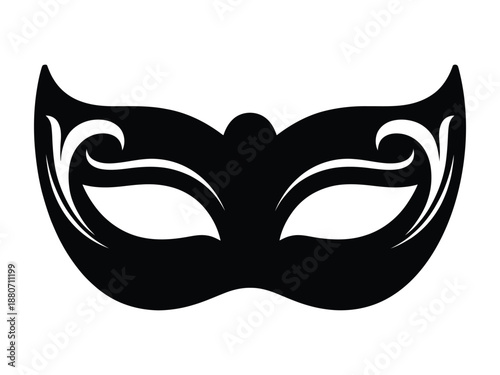 Black Venetian Mask on White Background, Elegant Design