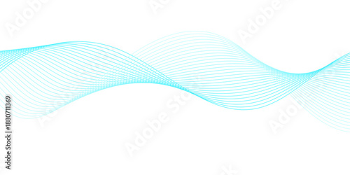 Abstract blue flowing wave lines with gradient motion, parallel cyan frequency curves, and sinusoidal mesh, designed for modern technology banners, wallpapers, and transparent digital backgrounds.