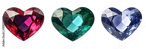 Colorful heart gems isolated on transparent background