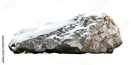 Beautiful natural tall rock with moss isolated on white and transparent background