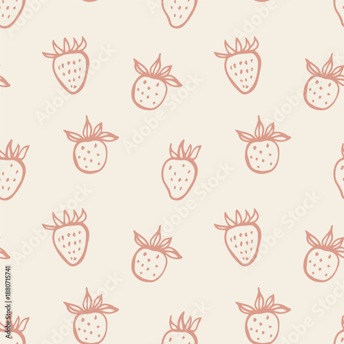 Wallpaper Mural Whimsical retro cottagecore strawberry seamless pattern. Coquette hand drawn doodles. Vintage charming print for fabric, wallpaper and wrapping paper Torontodigital.ca