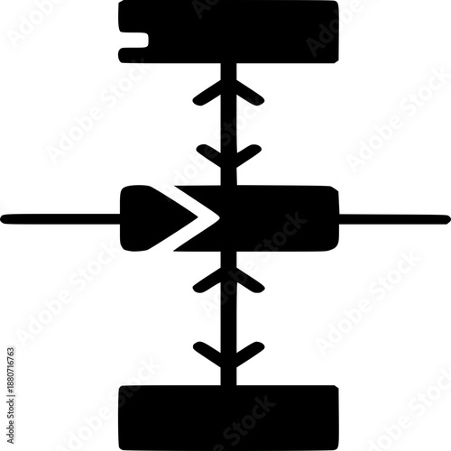Symbolic Technology Diagram: A graphic representation of a technological process, where interconnected components and directional arrows symbolize data flow and system interaction.