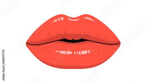 Glossy red lips open slightly to reveal teeth