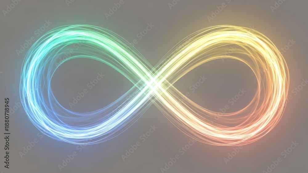 Fototapeta premium Vibrant colorful infinity symbol with glowing neon light trails perfect for Autism Sunday