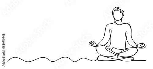 Minimalist continuous line drawing of a person meditating in a relaxed yoga pose, perfect for health and wellness related websites and peaceful spiritual content.