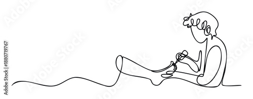 Minimalist one line sketch illustrating a young person deeply concentrated on a handcraft or play, suitable for simple graphic elements and inspiring project visuals