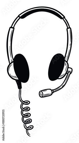 Classic communication headset with a boom microphone and coiled cable, perfect for customer service, call centers, or virtual meeting applications