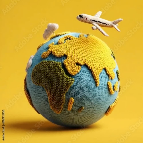 Knitted Earth Globe and Airplane Travel