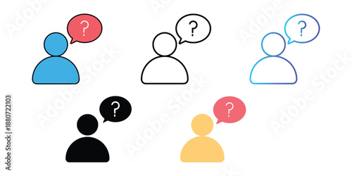 Set of 5 user question mark icons vector isolated on Transparent Background
