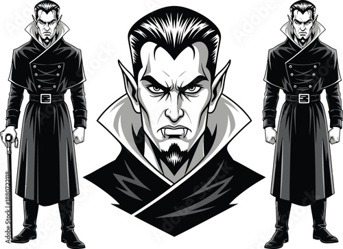 Vampire Dracula Character Set Vector Illustration