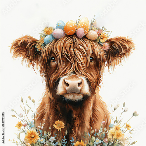 easter cow with easter eggs