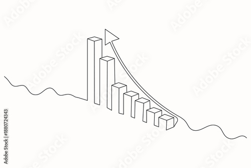 Business growth bar chart single line minimal business concept