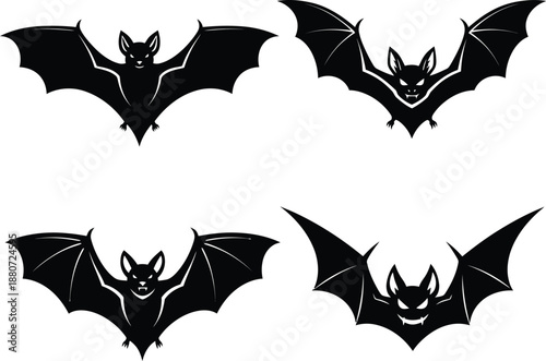 Flying Bats Collection Vector Illustration