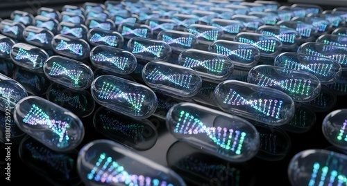 Futuristic DNA Capsules Representing Genetic Medicine and Biotechnology