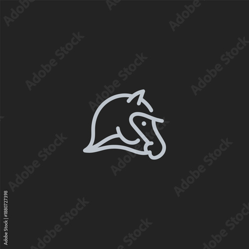 Horse helmet logo in strong and balanced simple line illustration.