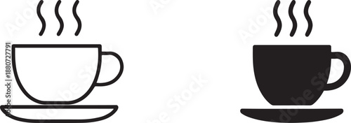 Silhouette cup of hot cafe coffee caffeine line art and glyph icon, minimal vector EPS.