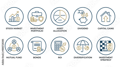 Investment portfolio. Stock market. Asset allocation. Dividend. Mutual fund. Bonds. ROI. Diversification. Strategy. Financial planning. Wealth management. Capital gains. Finance.