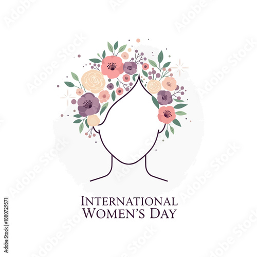 Illustration of woman's head with flowers for International Women's Day celebration
