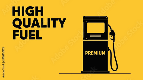  Flat Design Vector Illustration of Premium Gas Pump on Yellow Background






