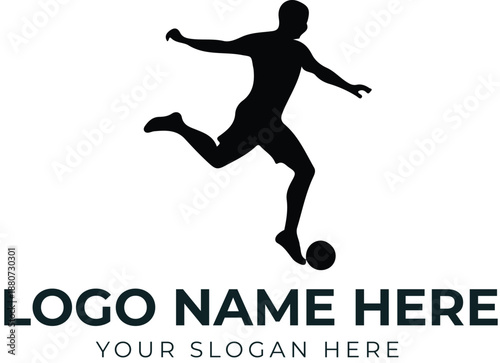Soccer player silhouette logo vector in kicking pose for dynamic sports branding or athletic team identity