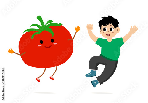 little boy with cute tomato character