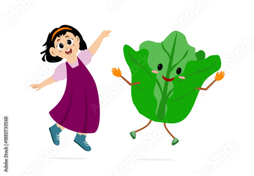 little girl with cute lettuce character