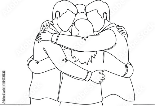 Two medieval warriors embracing in a show of camaraderie