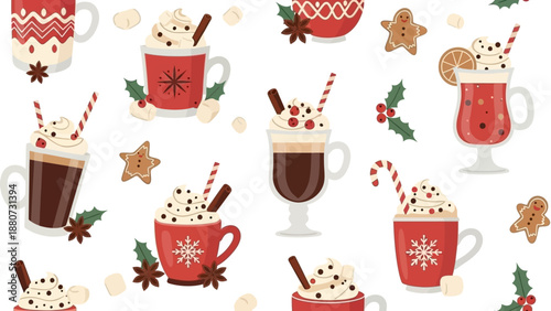 Festive Hot Drinks and Christmas Treats Seamless Pattern