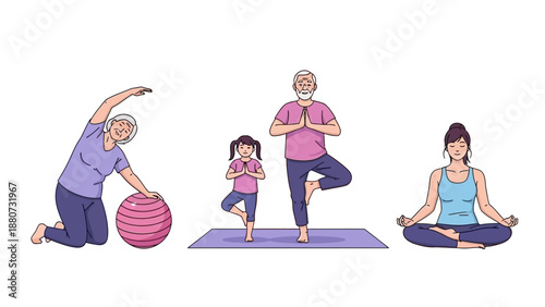 Diverse Family Practicing Yoga and Fitness Together, Promoting Healthy Lifestyle