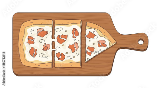 Delicious Rectangle Pizza Sliced and Served on a Wooden Cutting Board