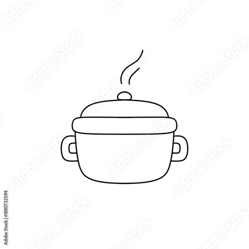 A black and white drawing of a pot with steam coming out of it