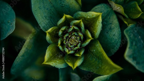 Close-up View of a Green Plant With Layers of Leaves in a Garden During Dayti...