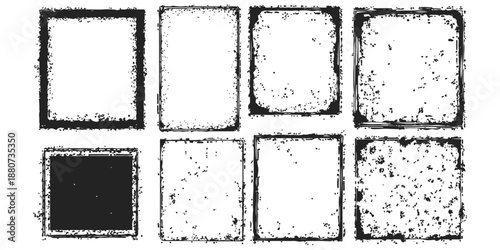 Collection of distressed grunge frames and borders with rough textures, artistic vintage stamp style vector illustration