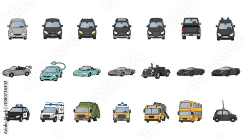Collection of Various Vehicles and Automobiles.