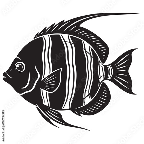 Stylized Black and White Striped Tropical Fish Illustration