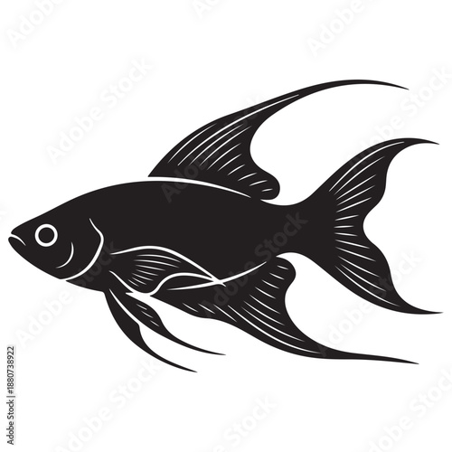 Stylized Black Silhouette of an Ornamental Fish with Elegant Fins