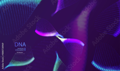 DNA helix medicine concept. Technology genome code. mRNA biology vector background. Blurred dna spiral.