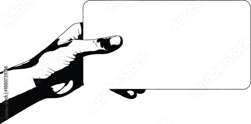 Hand holding a blank white sign or card