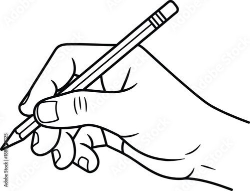 A hand holding a pencil in a writing position
