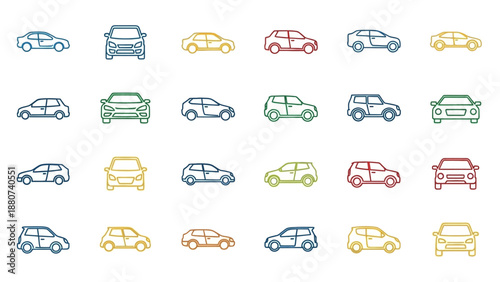 Colorful Set of Car Icons.