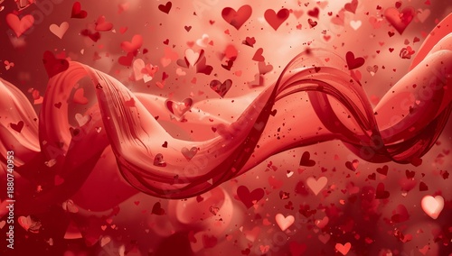 Colorful Display of Hearts and Ribbons in a Lively Scene for Celebrations and...