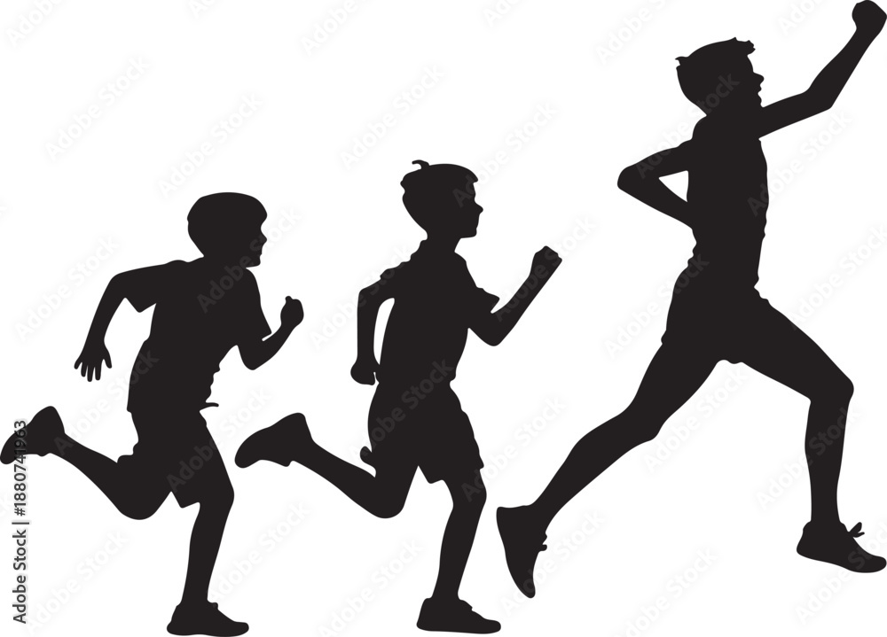 Fototapeta premium People jogging silhouette illustration in various poses and colors