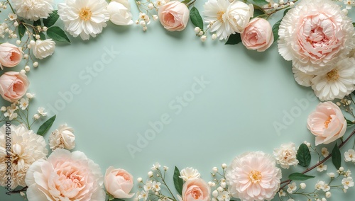 Flowers Arranged on a идгу Background With Petals Placed Along the Edges of t...