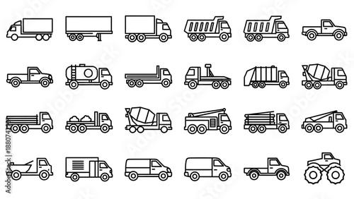 Collection of Various Vehicle Icons Outlined.